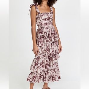 Alemais tiered midi dress in floral heather print size AUS 6